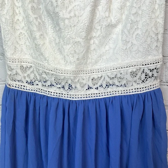 BCX White Lace & Periwinkle Blue Chiffon Dress Juniors Size 3 - Picture 5 of 9